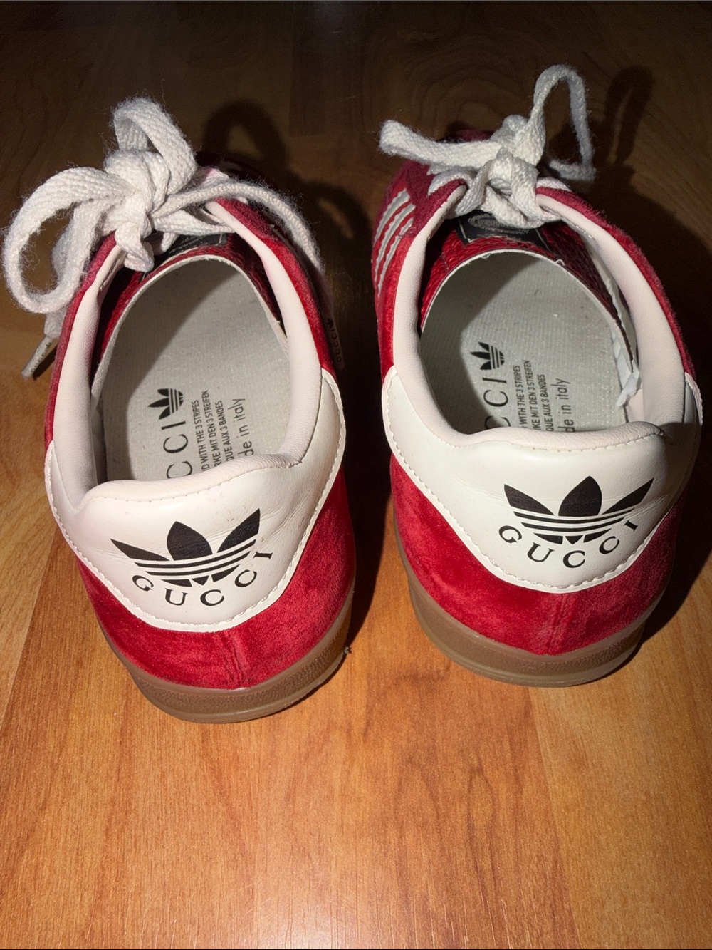 Gucci X Adidas Gazelle Kids Red and White Velvet Suede Shoes - Picture 7 of 12